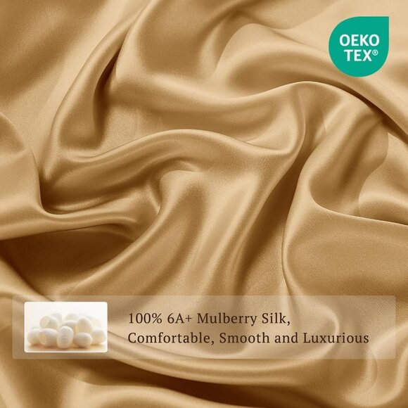 THXSILK Metallic Gold Twin FLAT Sheet 100% Mulberry Silk , NWT - Picture 4 of 9